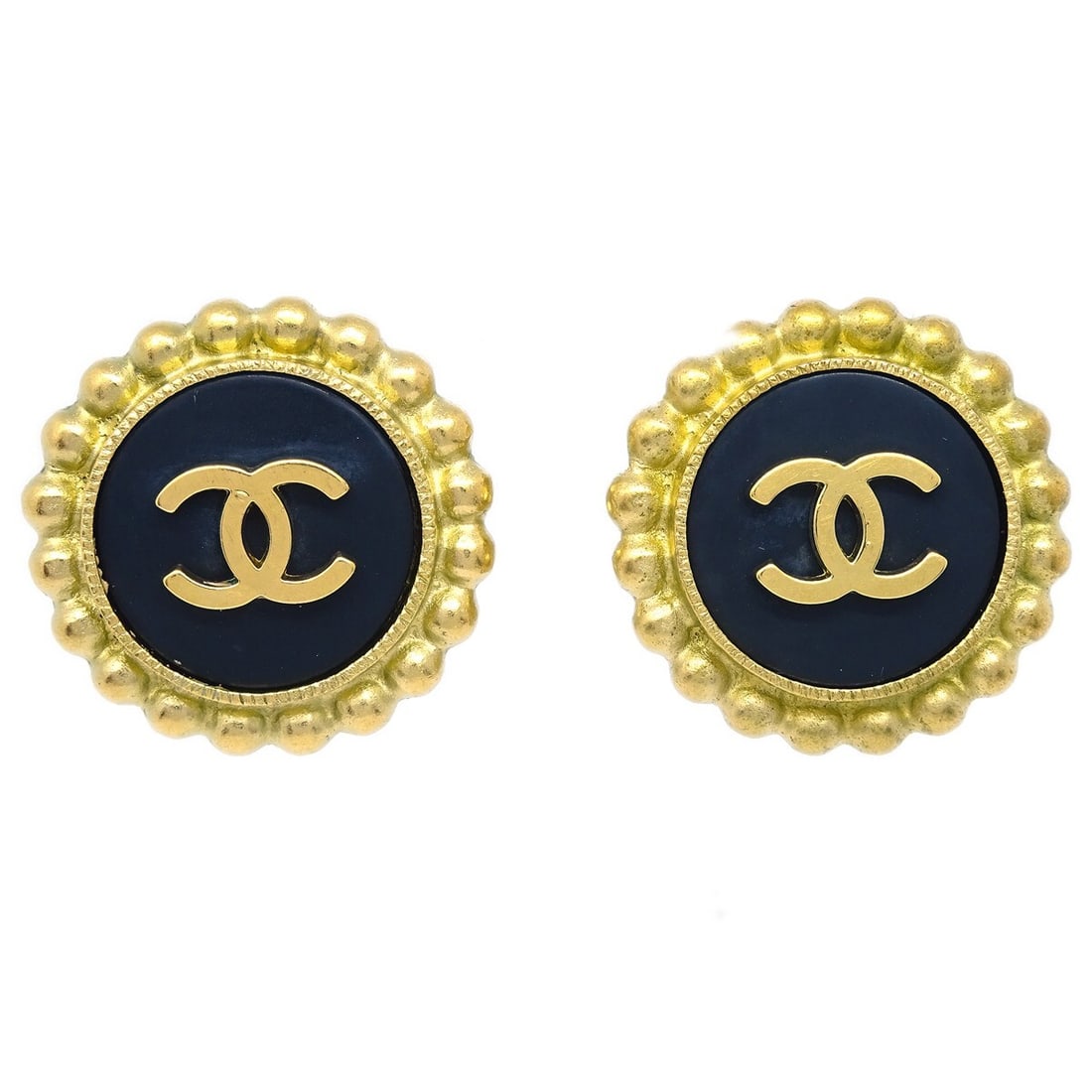 Chanel 95P round clip-on button earrings gold-plated black (1 of 4)