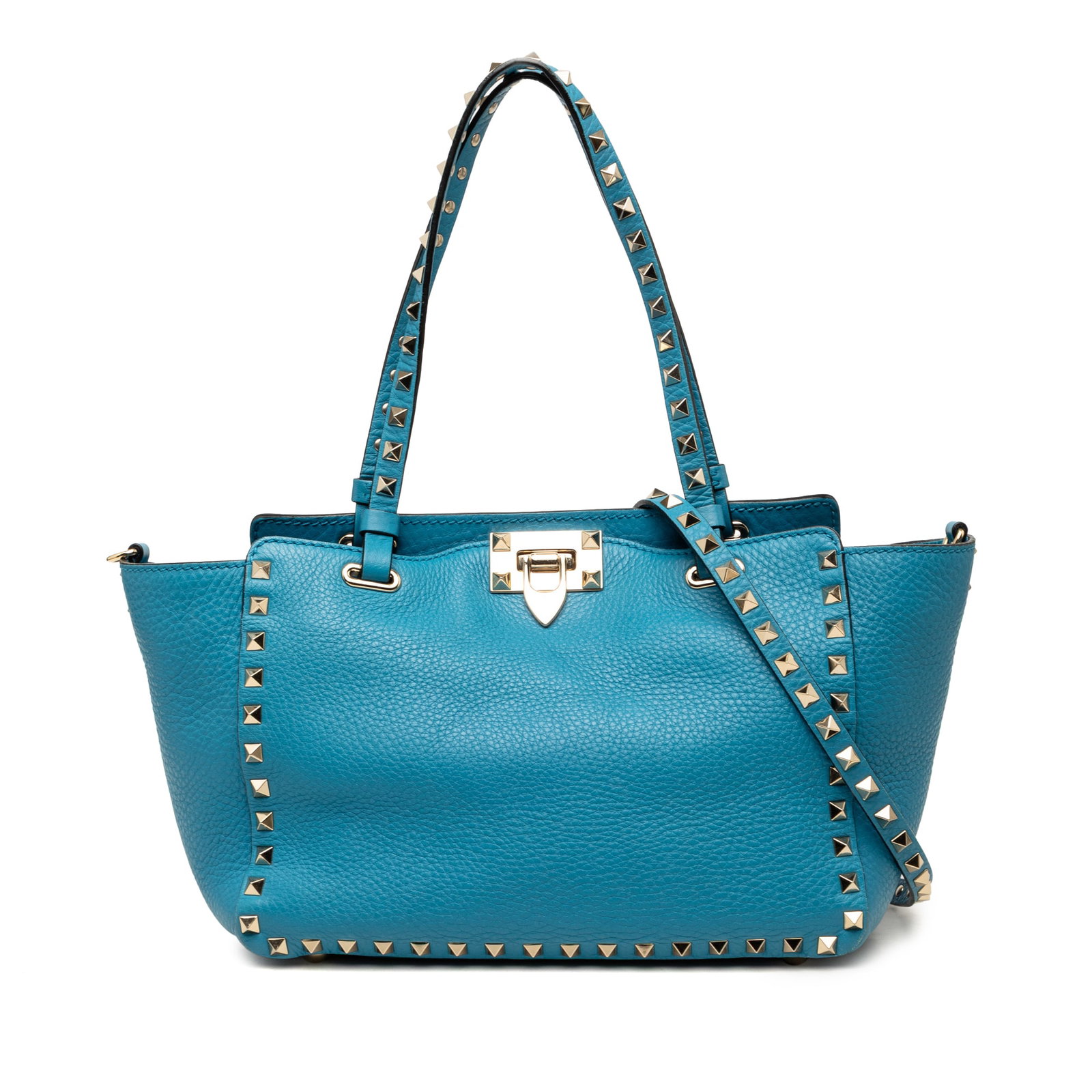 Valentino Rockstud Trapeze Small Blue Grained Calfskin Satchel (1 of 8)