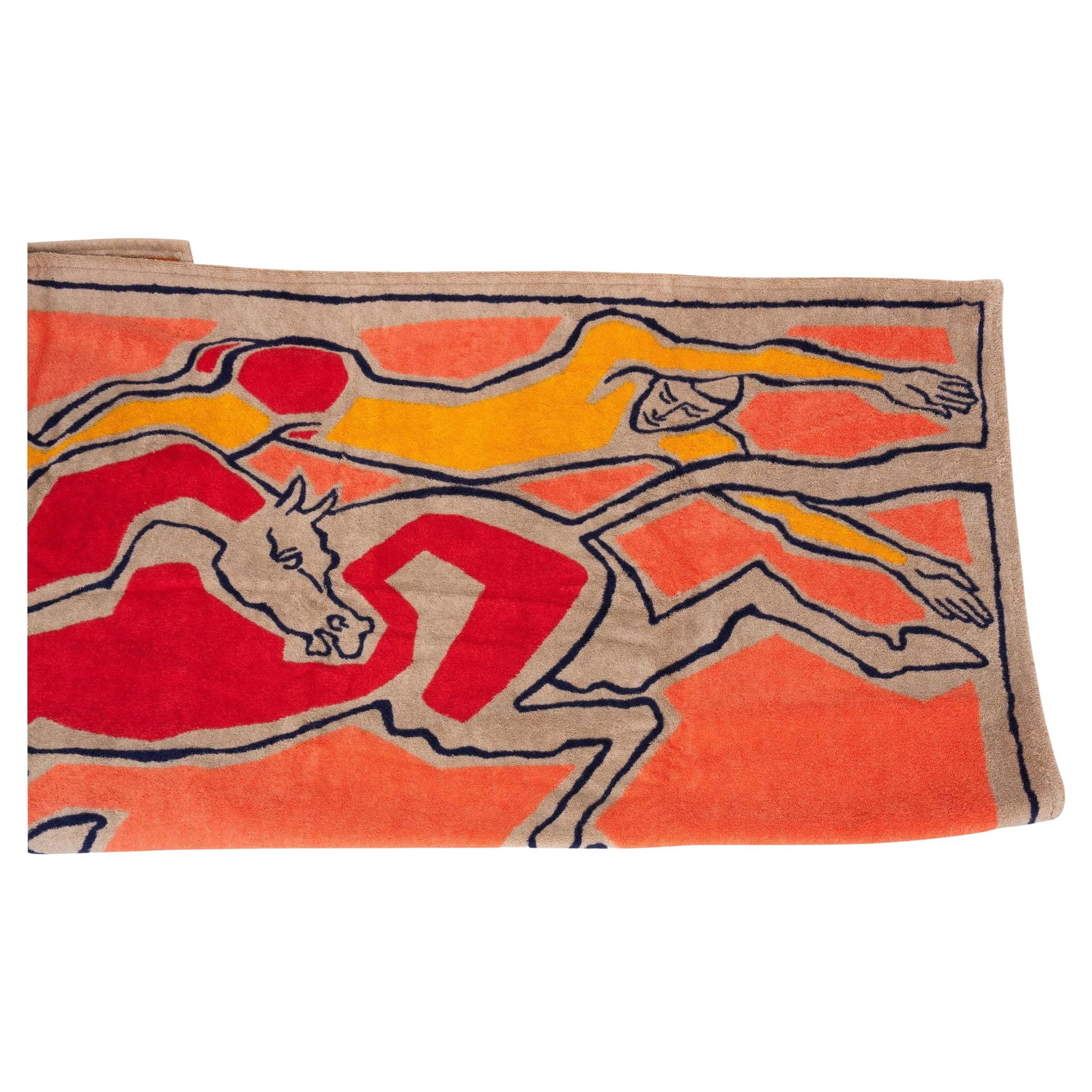 Hermes NIB 100% Cotton Orange Horse Design Beach Towel: Hermes NIB 100% Cotton Orange Horse Design Beach Towel Experience luxury with this exquisite Hermes beach towel, featuring a striking geometric horse and figure design. Crafted from 100% cotton, this 