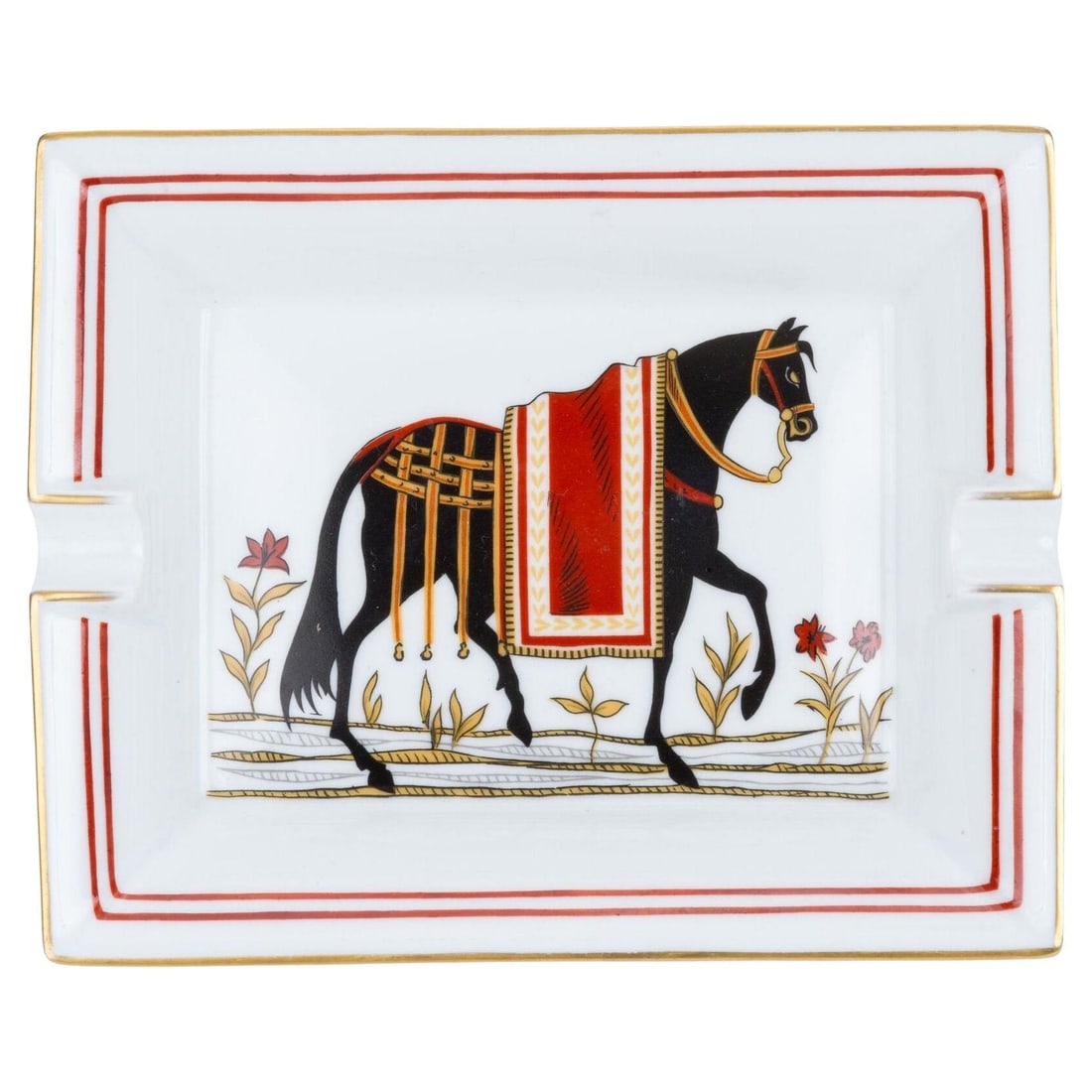 Chevaux a la Couverture Limoges Porcelain Ashtray Red Gold (1 of 5)
