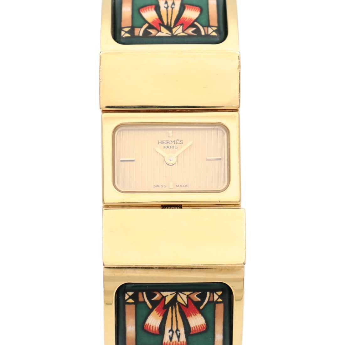 Hermes Loquet L01.210 Gold Plated Enamel Quartz Ladies Watch: Hermes Loquet L01.210 Gold Plated Enamel Quartz Ladies Watch HERMES Loquet L01.210 is a ladies quartz watch with a gold plated and enamel design. It features a goldxgold color scheme and comes with a 