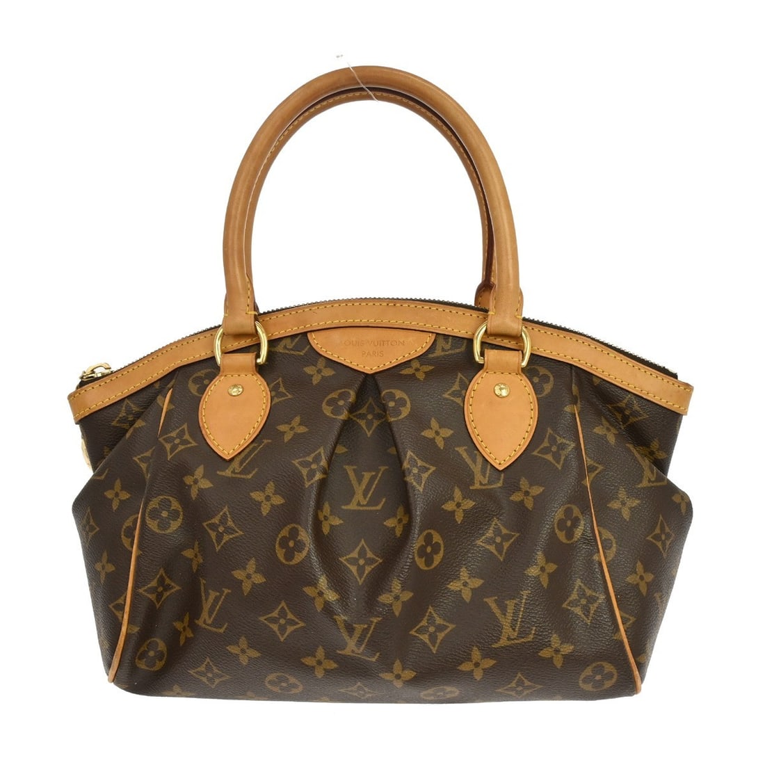 Louis Vuitton Tivoli PM Monogram Canvas Tote M40143 AR1048: Louis Vuitton Tivoli PM Monogram Canvas Tote M40143 AR1048 Vintage Louis Vuitton Tivoli PM handbag in brown Monogram canvas with leather trim and double handles. This zip-top tote features logo detail