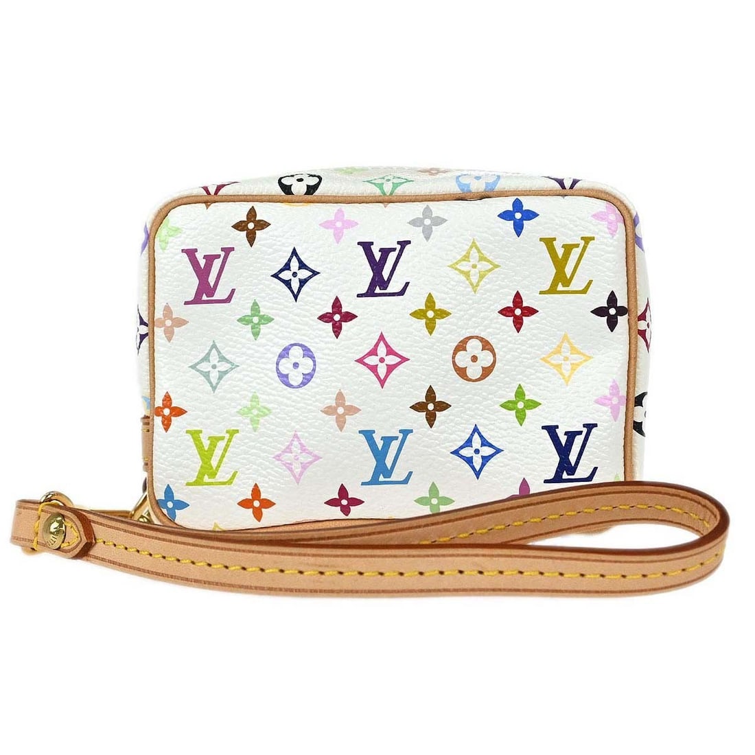 Louis Vuitton Trousse Wapity White Monogram Multicolor Mini Pouch M58033: Louis Vuitton Trousse Wapity White Monogram Multicolor Mini Pouch M58033 Louis Vuitton Trousse Wapity pouch bag in white Monogram Multicolor canvas with leather trim and logo accents. This mini zip-to