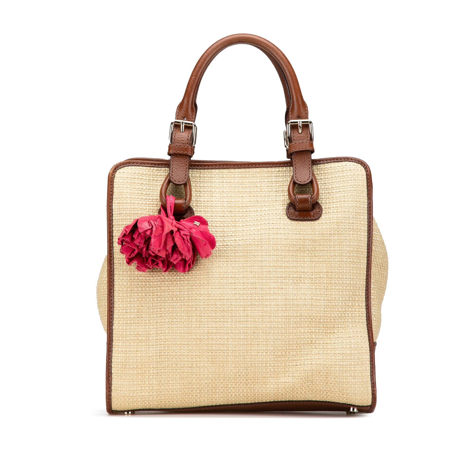 Celine beige straw tote with leather trim: Celine beige straw tote with leather trim This Celine handbag features a straw body accented with leather trim and rolled leather handles. The bag offers an open top design with interior zip and slip 