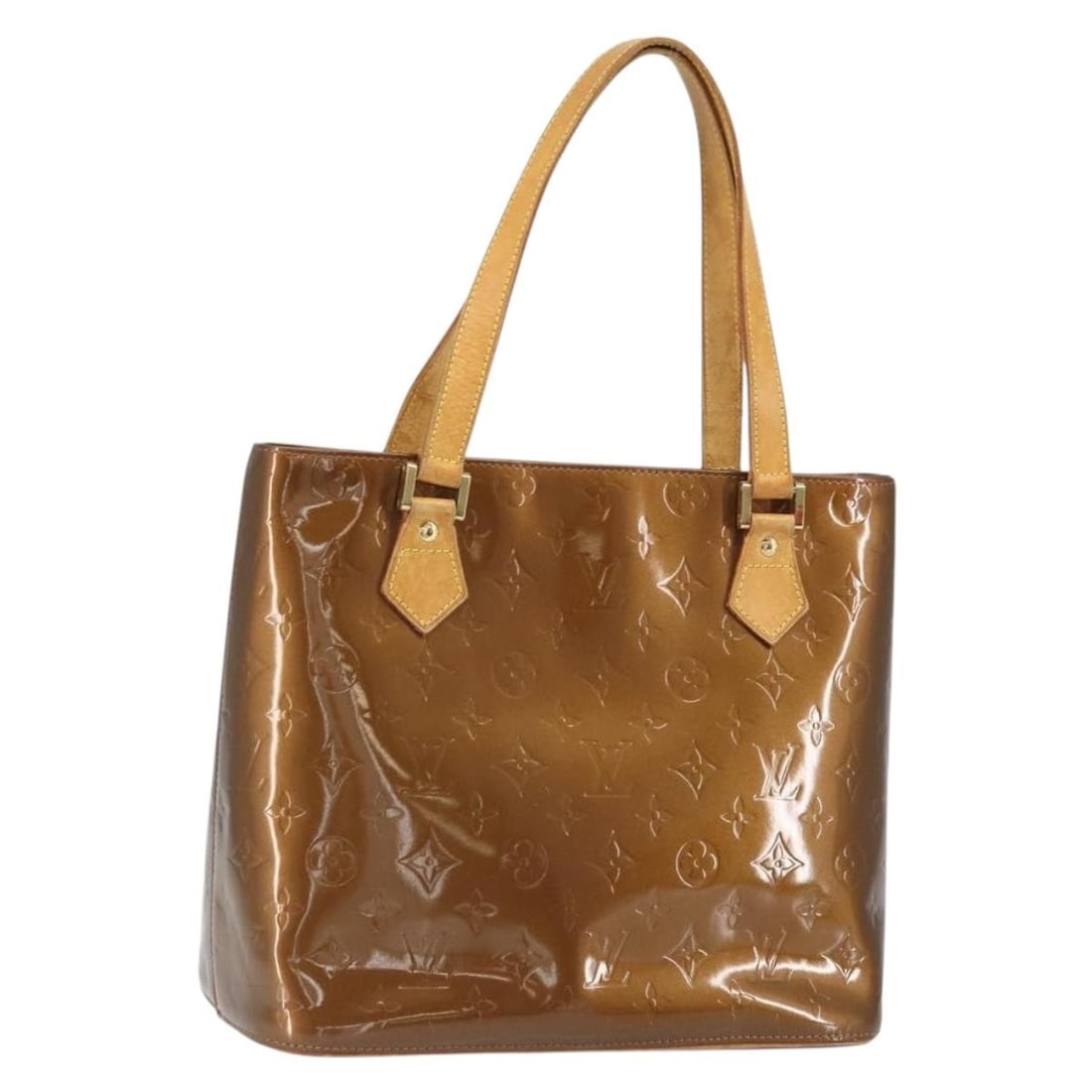 Louis Vuitton Houston Bronze Patent Leather Monogram Handbag M91122: Louis Vuitton Houston Bronze Patent Leather Monogram Handbag M91122 This Louis Vuitton Houston handbag features the iconic Monogram Vernis in bronze patent leather, offering a sophisticated look. The 