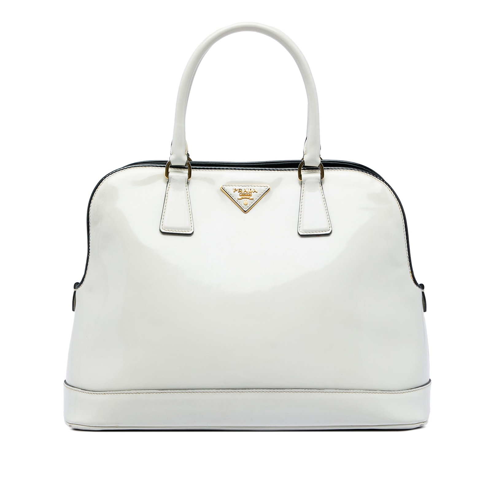Prada Promenade Medium Spazzolato Leather Satchel White: Prada Promenade Medium Spazzolato Leather Satchel White This Prada Medium Spazzolato Leather Open Promenade Satchel is a white leather bag made in Italy. It features a brushed leather body, rolled lea