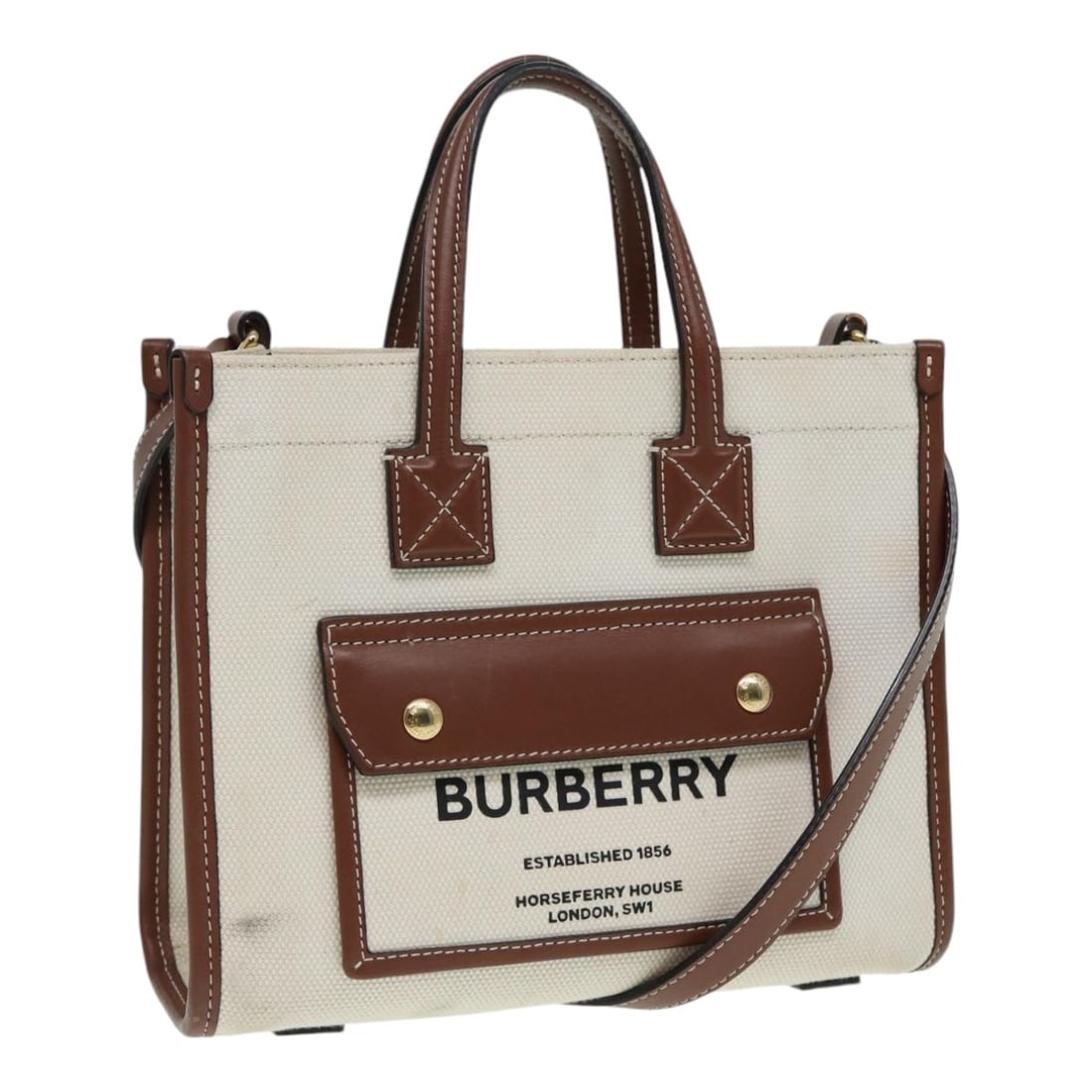 Burberry Beige Canvas Handbag with Shoulder Strap Made in Italy: Burberry Beige Canvas Handbag with Shoulder Strap Made in Italy Burberry women's hand bag in beige canvas, made in Italy. It comes with a shoulder strap and has a structured size of approximately 23 c