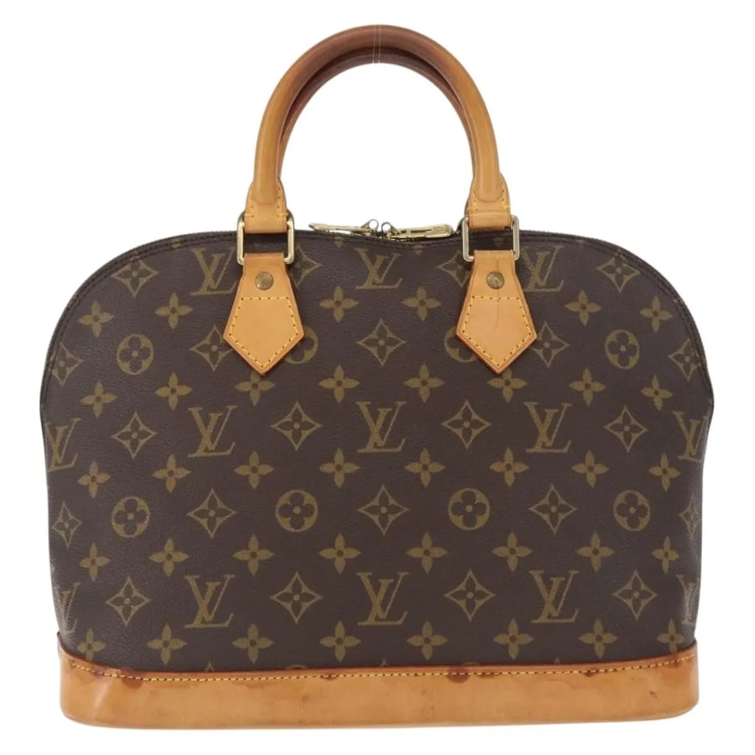 Louis Vuitton Alma Handbag in Brown Monogram Canvas: Louis Vuitton Alma Handbag in Brown Monogram Canvas This Louis Vuitton Alma handbag features the iconic Monogram canvas in brown, designed for women. Made in France, the bag shows signs of use includi