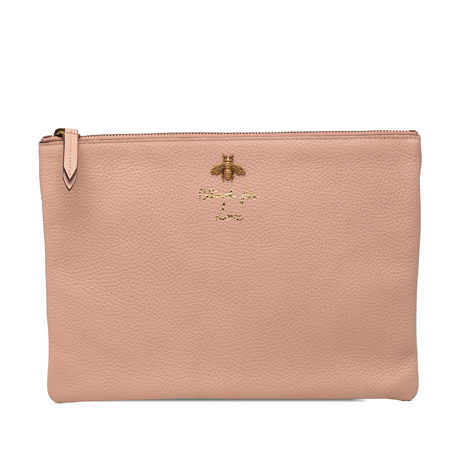 Gucci Blind For Love Calfskin Leather Zip Clutch: Gucci Blind For Love Calfskin Leather Zip Clutch Gucci Calfskin Blind For Love Clutch in pink leather with a top zip closure. Made in Italy, this clutch shows visible wear including staining on the ex