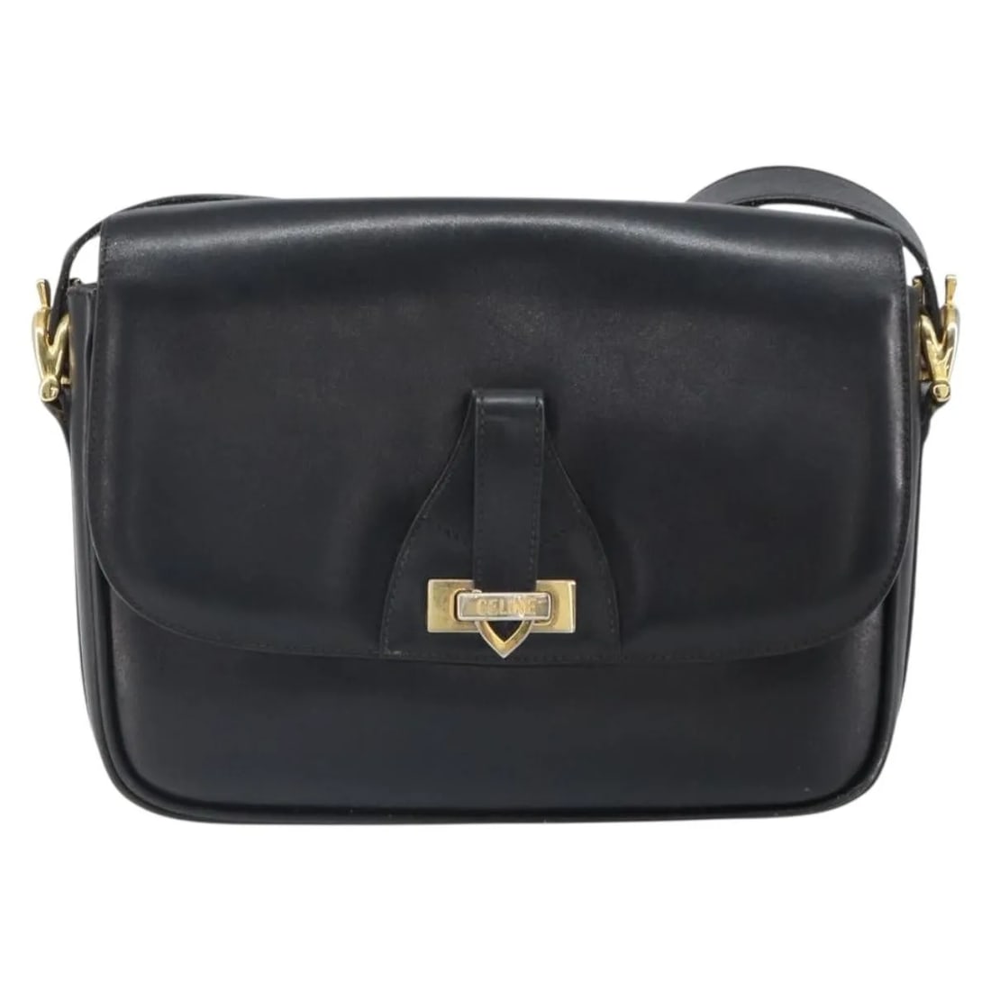 Celine Vintage black leather shoulder bag Italy: Celine Vintage black leather shoulder bag Italy This vintage Celine shoulder bag is crafted from black leather with a structured silhouette. Designed for women, it features a shoulder strap and metal 