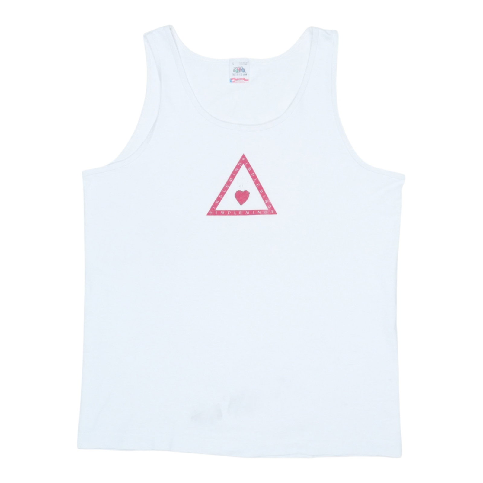 Vintage 1990s Simple Minds White Cotton Tank Top Large with Front and Back Graphics: Vintage 1990s Simple Minds White Cotton Tank Top Large with Front and Back Graphics This is an original vintage 1990s Simple Minds tank top shirt featuring both front and back graphics. Made from 100%