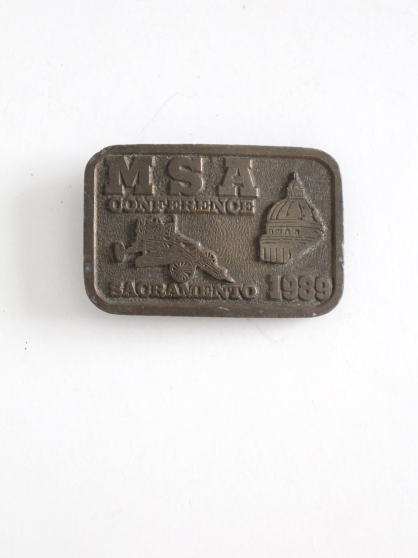 Vintage 1989 MSA Conference Brass Souvenir Buckle 3.25x2.25 (1 of 5)