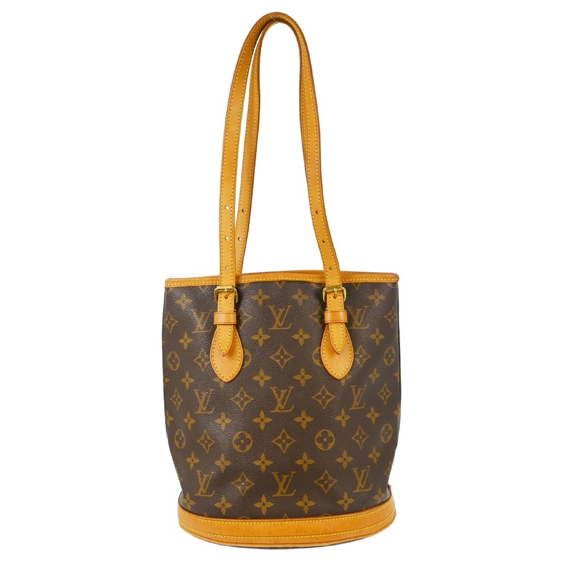 Louis Vuitton Petite Bucket PM Monogram Canvas Shoulder Tote M42238: Louis Vuitton Petite Bucket PM Monogram Canvas Shoulder Tote M42238 Vintage Louis Vuitton Monogram Bucket PM tote bag in brown Monogram canvas with leather lining and adjustable shoulder straps. This 