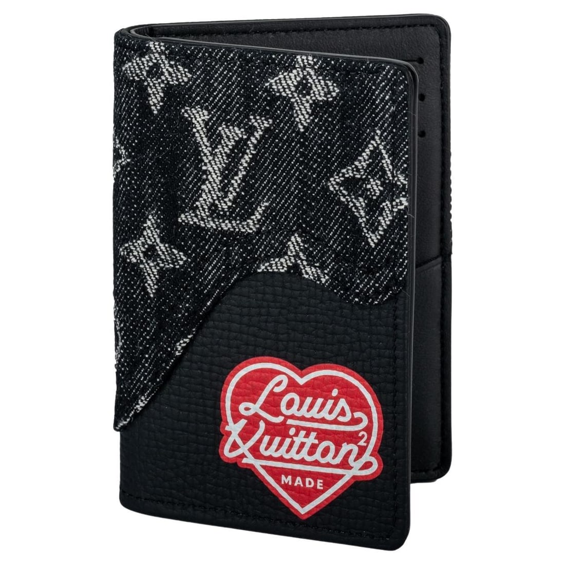 Louis Vuitton x Nigo Black Monogram Pocket Organizer with Heart Applique: Louis Vuitton x Nigo Black Monogram Pocket Organizer with Heart Applique Presenting the Louis Vuitton x Nigo Pocket Organizer, a stylish and functional accessory designed in collaboration with Japanes