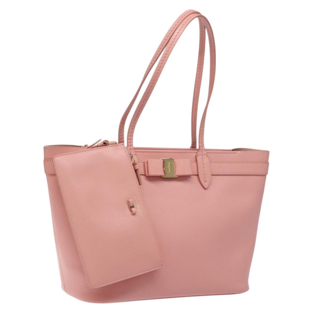 Leather shoulder bag Salvatore Ferragamo pink with dust bag pouch: Leather shoulder bag Salvatore Ferragamo pink with dust bag pouch Pink and gold leather shoulder bag by Salvatore Ferragamo, made in Italy. It comes with a dust bag and pouch. The bag is in AB Very Go