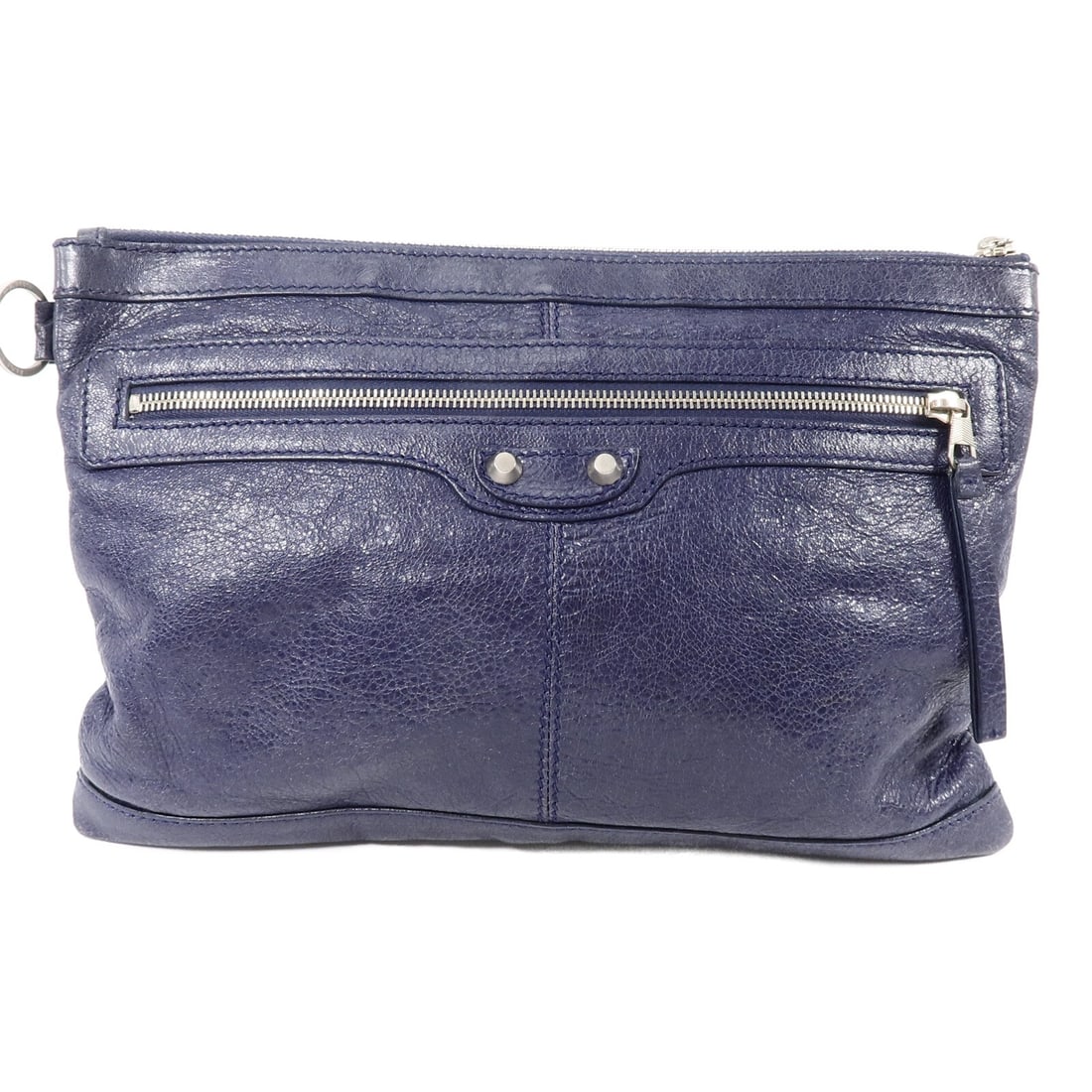 Balenciaga 273022 blue calfskin clutch with silver tone hardware: Balenciaga 273022 blue calfskin clutch with silver tone hardware Balenciaga clutch bag in blue calfskin leather with a slim profile and zip pocket details. The item is identified as model 273022 and i