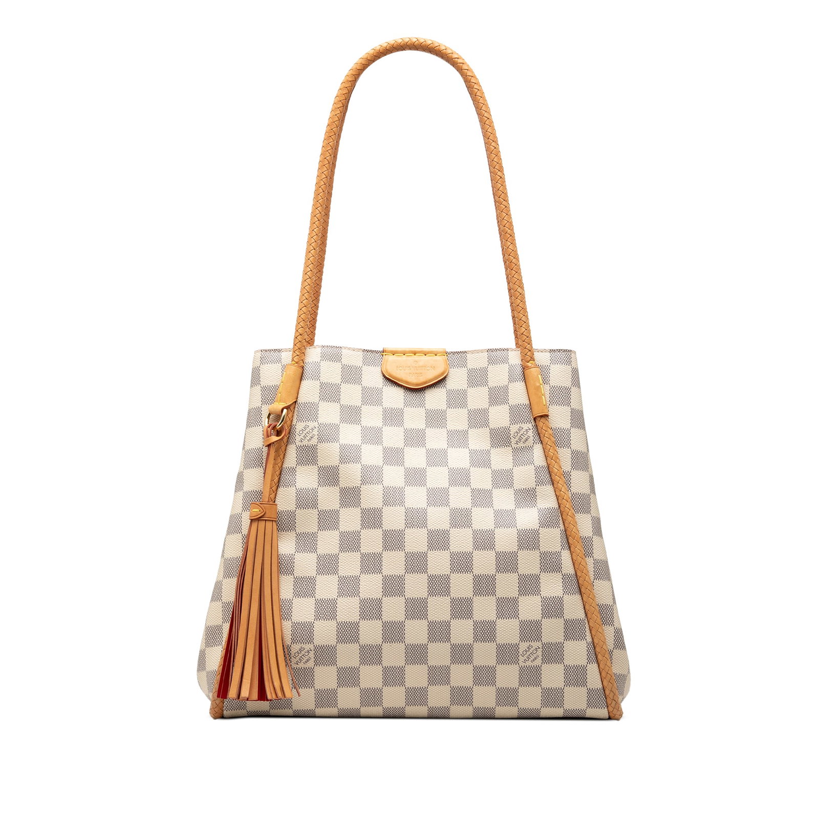 Louis Vuitton Damier Azur Propriano Tote Bag: Louis Vuitton Damier Azur Propriano Tote Bag This Louis Vuitton Damier Azur Propriano bag features a signature damier azur canvas body with vachetta leather trim and rolled woven vachetta leather stra