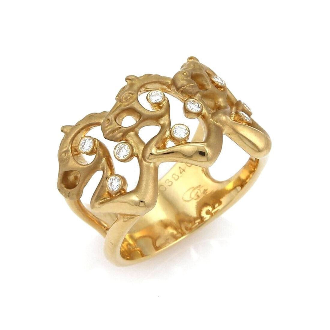 Carrera y Carrera 18k Yellow Gold Diamond Three Horse Ring Size 8: Carrera y Carrera 18k Yellow Gold Diamond Three Horse Ring Size 8 This Carrera y Carrera ring is crafted in 18k yellow gold and features a bold open band design with three sculptural horses in motion 