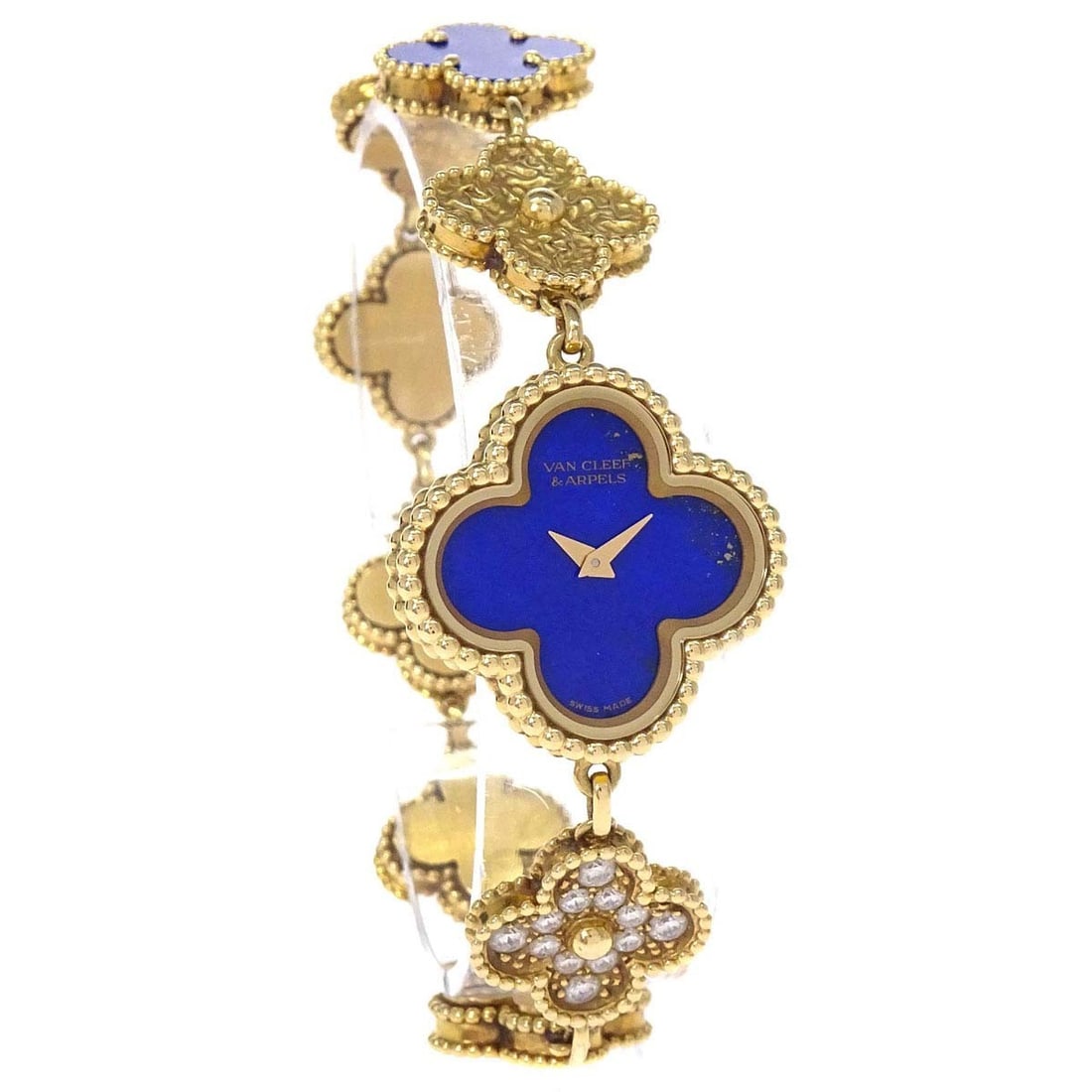 Van Cleef Arpels Sweet Alhambra 21mm 18KYG Quartz Wristwatch: Van Cleef Arpels Sweet Alhambra 21mm 18KYG Quartz Wristwatch Van Cleef & Arpels Sweet Alhambra wristwatch with a 21 mm case and quartz movement. It features an analog display, white dial, red leather 