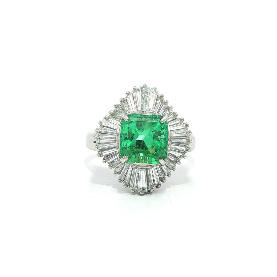 Platinum GIA Certified 3.51ctw Colombian Emerald and Diamond Ballerina Ring (1 of 17)