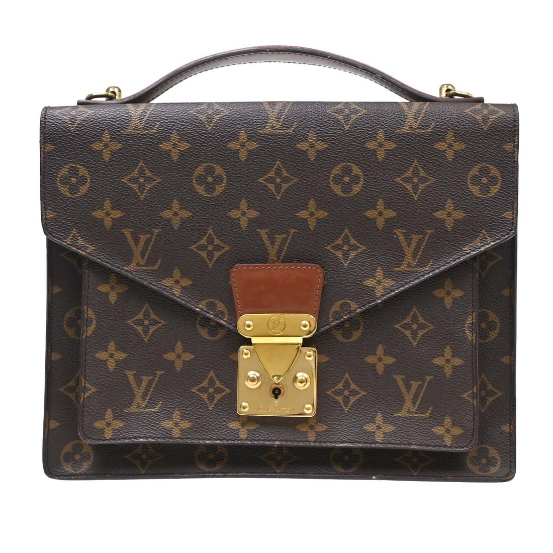 Louis Vuitton Monceau 28 Monogram Canvas Top Handle Bag M51185: Louis Vuitton Monceau 28 Monogram Canvas Top Handle Bag M51185 Vintage Louis Vuitton Monceau 28 business handbag in brown monogram canvas with leather trim and double handles. This women's medium hand