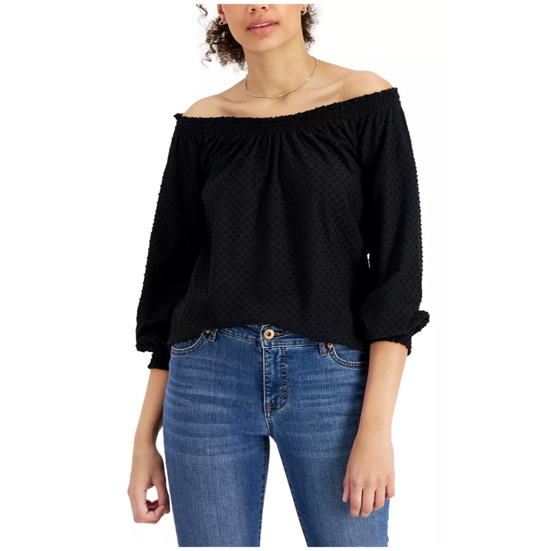 Style & Co Black Off-The-Shoulder Blouse Size L (1 of 1)