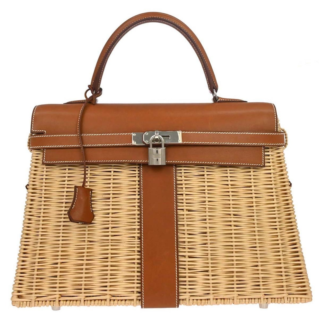 HERMES Kelly Picnic 38 Fauve Barenia Rattan Top Handle Bag (1 of 15)