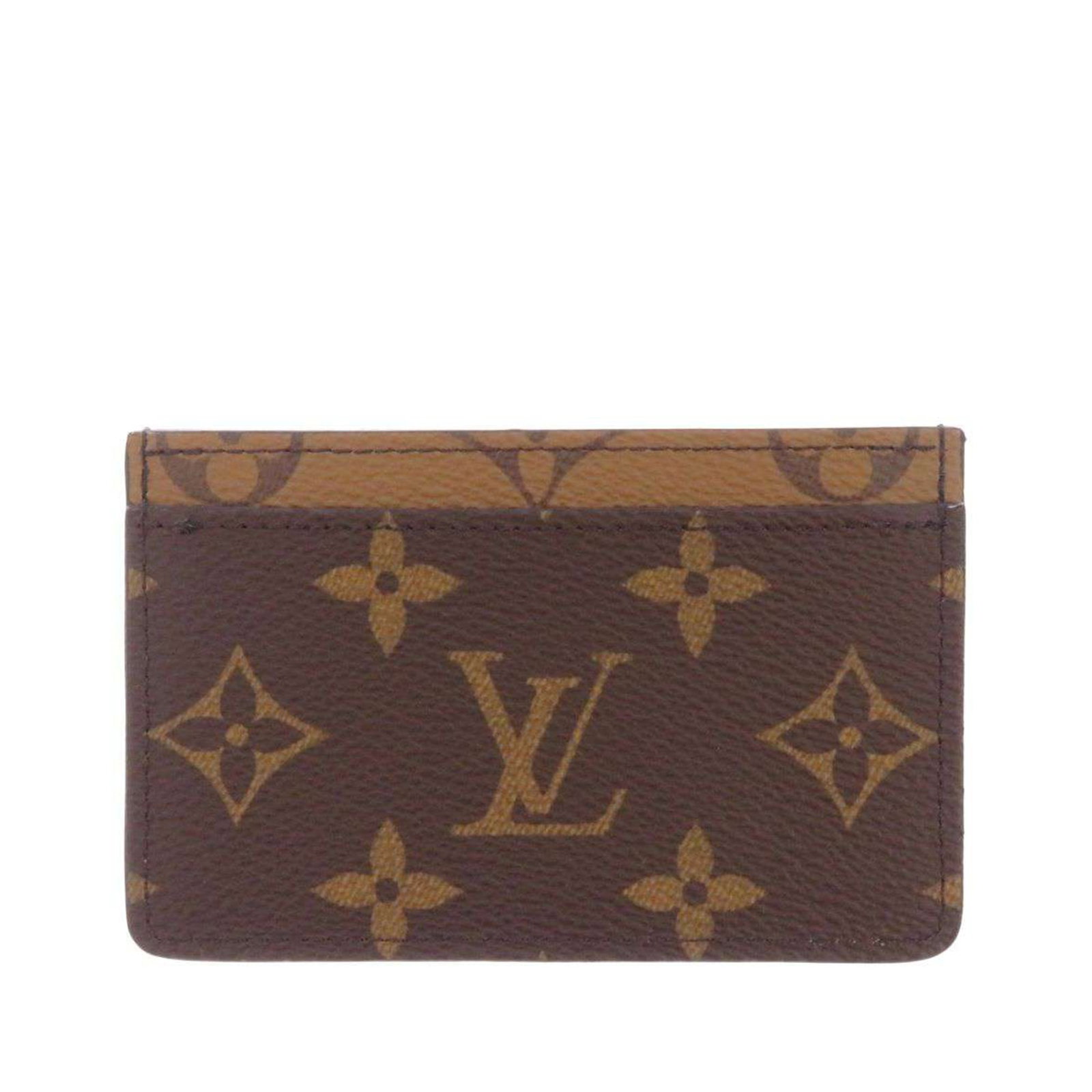 Louis Vuitton Monogram Reverse canvas card holder: Louis Vuitton Monogram Reverse canvas card holder Louis Vuitton Monogram Reverse Card Holder crafted with a monogram canvas body and an open-top design. The piece includes an exterior slip pocket and 