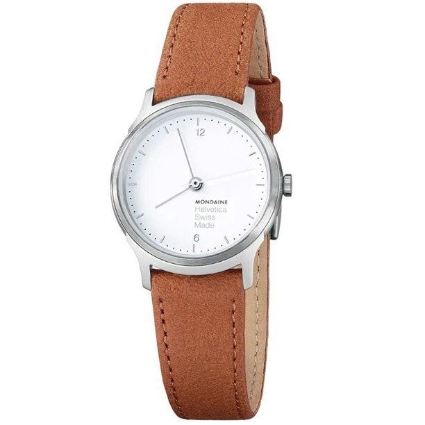 Women's Helvetica No1 Light Quartz Stainless Steel 26mm White Dial Wristwatch: Women's Helvetica No1 Light Quartz Stainless Steel 26mm White Dial Wristwatch This Mondaine Helvetica No1 Light wristwatch features a 26 mm brushed stainless steel case with a white analog dial and Ar