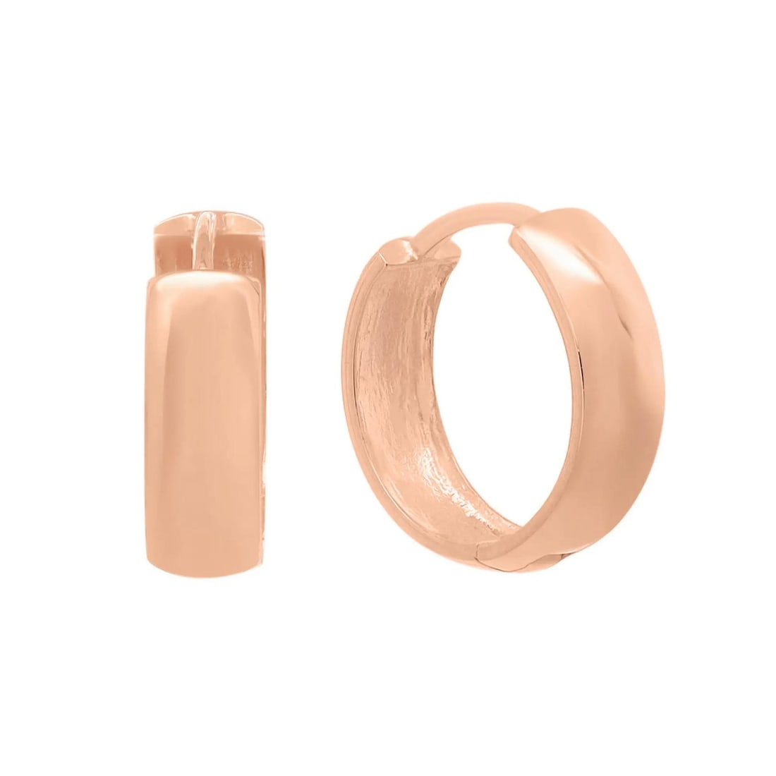 Rachel Koen 14k rose gold hinged huggie hoop earrings 12mm: Rachel Koen 14k rose gold hinged huggie hoop earrings 12mm These Rachel Koen huggie hoop earrings are crafted from 14K rose gold, featuring a small and wide design with a hinged closure for secure and