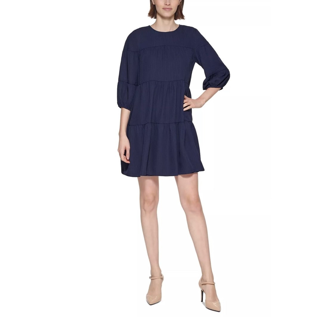 Calvin Klein Navy Tiered Shift Dress with Keyhole Back (1 of 4)