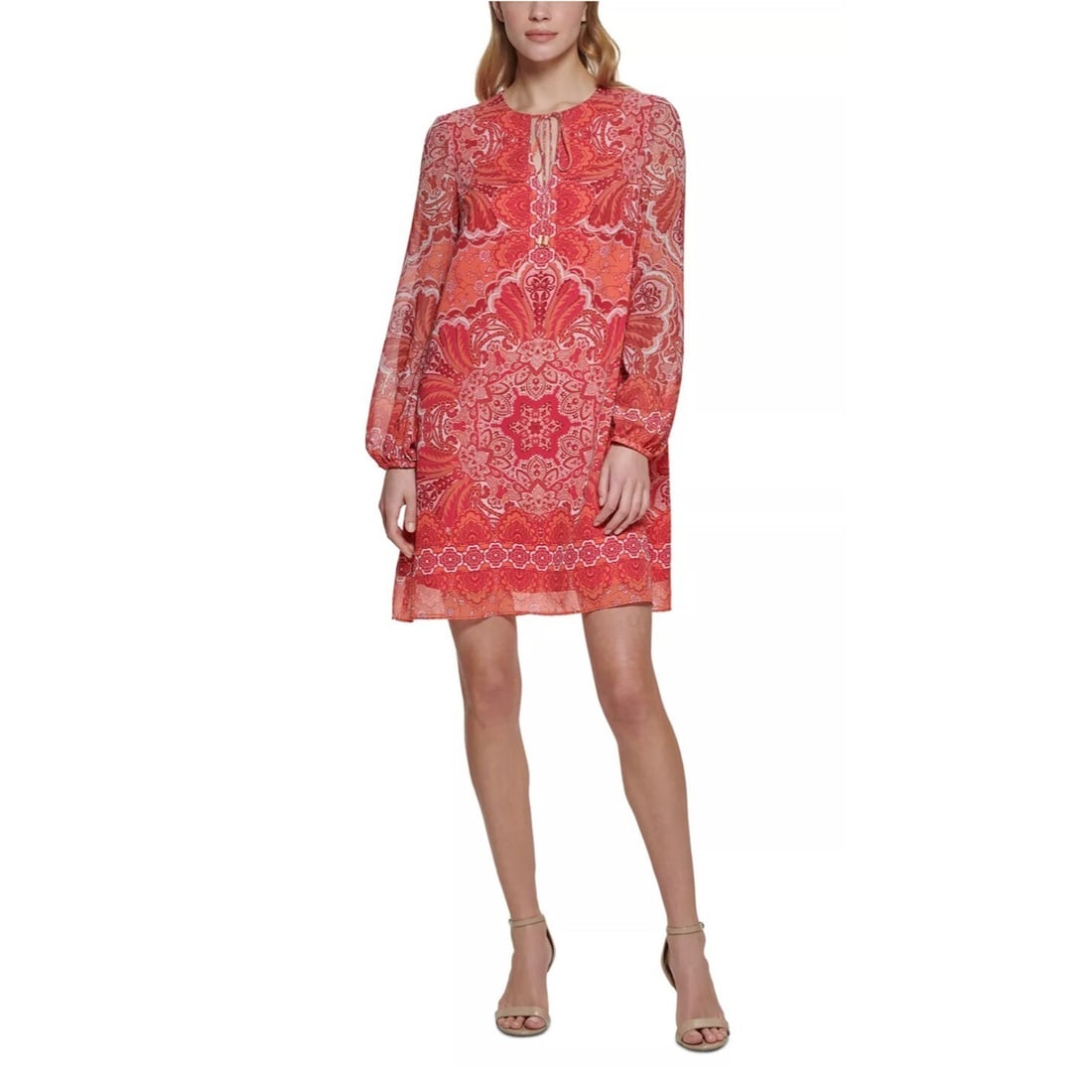 Vince Camuto Petite Keyhole Chiffon Dress Orange 6P Flared Sleeves (1 of 1)