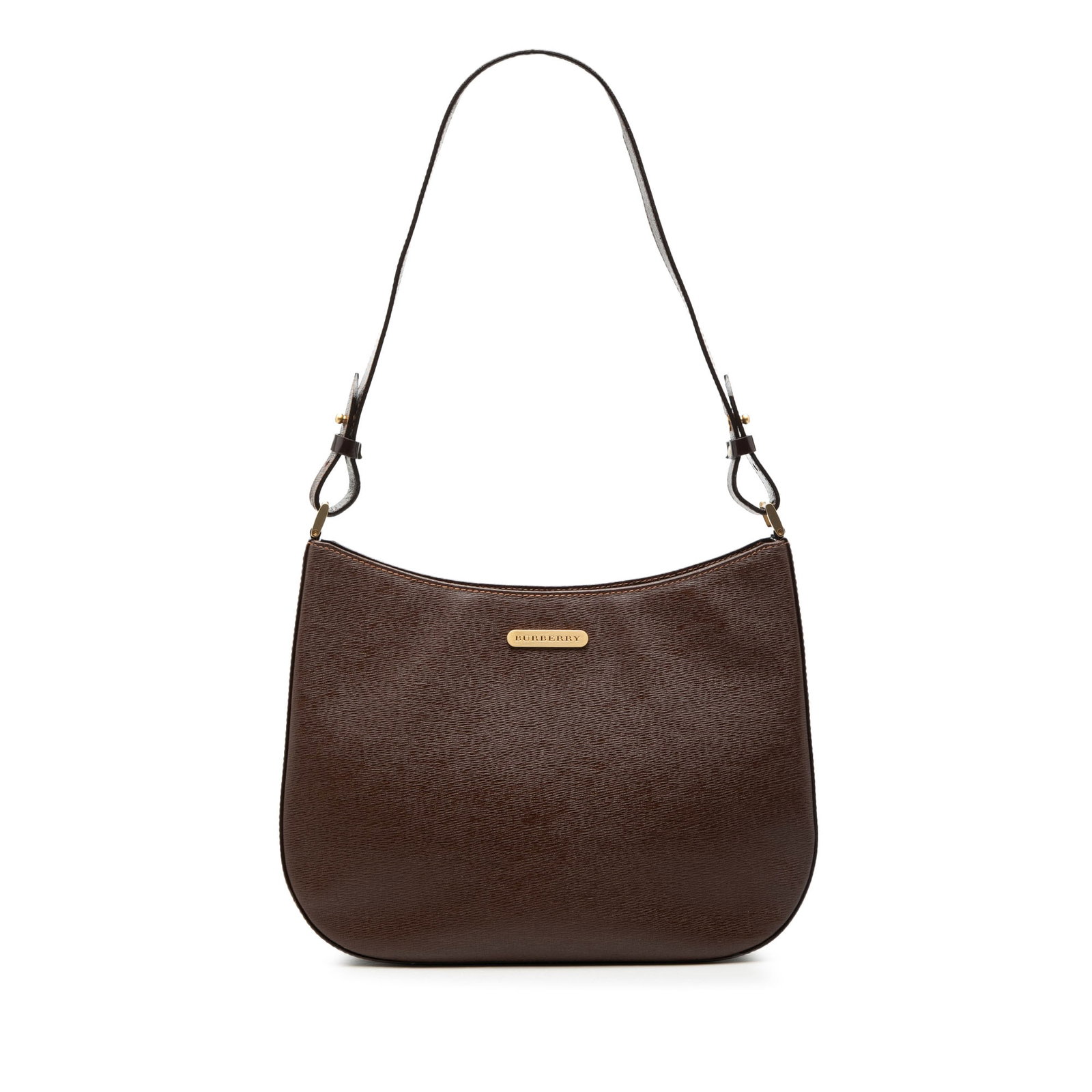 Burberry Leather Shoulder Handbag Brown: Burberry Leather Shoulder Handbag Brown Burberry leather shoulder bag in brown with a flat shoulder strap and open-top design. The interior includes zip and slip compartments, plus an interior zip poc
