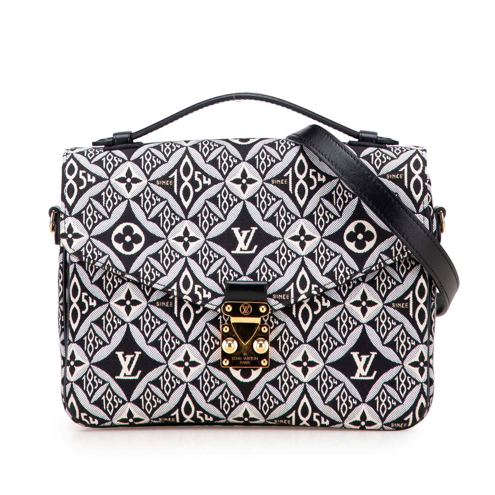 Louis Vuitton Monogram Jacquard Pochette Metis Bag Black Italy: Louis Vuitton Monogram Jacquard Pochette Metis Bag Black Italy The Louis Vuitton Monogram Jacquard Since 1854 Pochette Metis is a stylish and versatile bag crafted from durable fabric in a striking bl