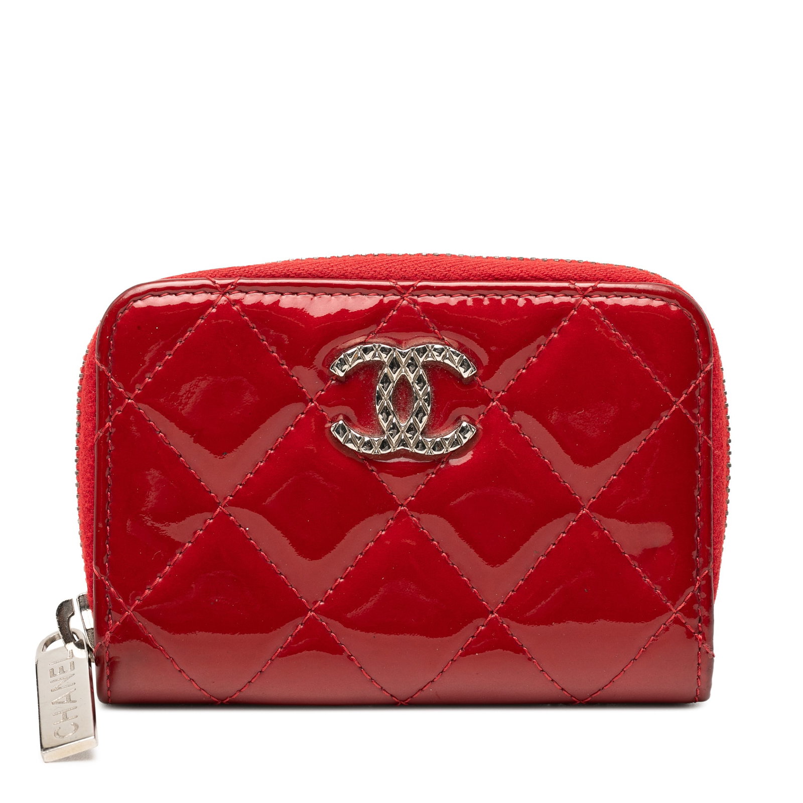 Chanel Brilliant CC Quilted Patent Leather Zip Coin Pouch Red: Chanel Brilliant CC Quilted Patent Leather Zip Coin Pouch Red This Chanel coin pouch features a quilted patent leather body, a zip-around closure, and interior slip pockets. It is a red small leather 