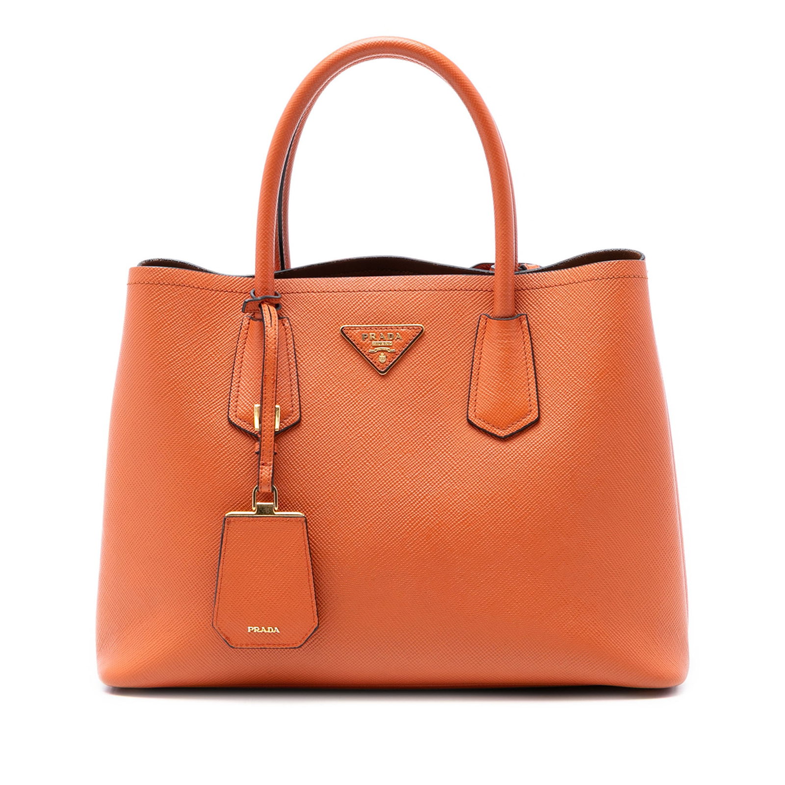 Prada Saffiano Cuir Medium Orange Leather Satchel with Double Handles (1 of 7)