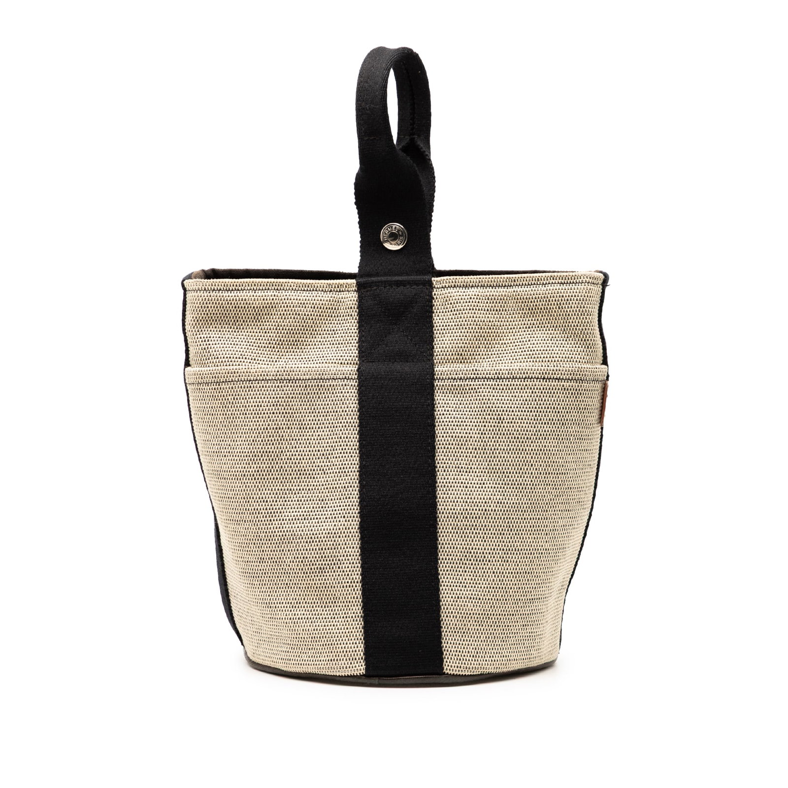 Brown Canvas Saxo PM Shoulder Bag by Hermes with Magnetic Closure: Brown Canvas Saxo PM Shoulder Bag by Hermes with Magnetic Closure The Hermes Toile Saxo PM is a compact handbag crafted from durable canvas. It features a flat strap, an open top with a magnetic snap 
