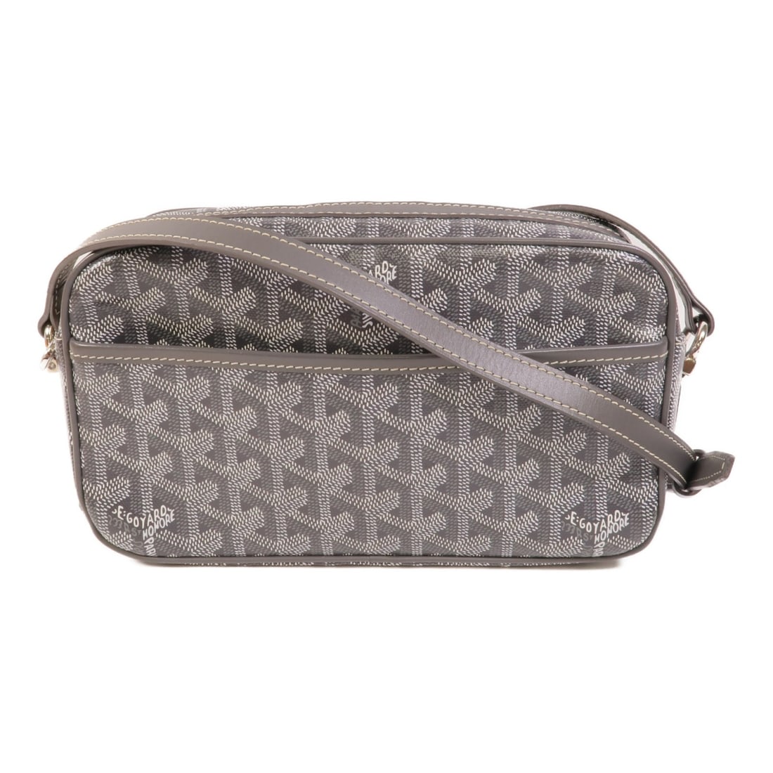 Goyard Sac Cap Vert Grey Coated Canvas Shoulder Bag SHW: Goyard Sac Cap Vert Grey Coated Canvas Shoulder Bag SHW A Goyard Sac Cap Vert shoulder bag in gray, made from PVC coated canvas. It features one outside open pocket and one inside open pocket, with a 