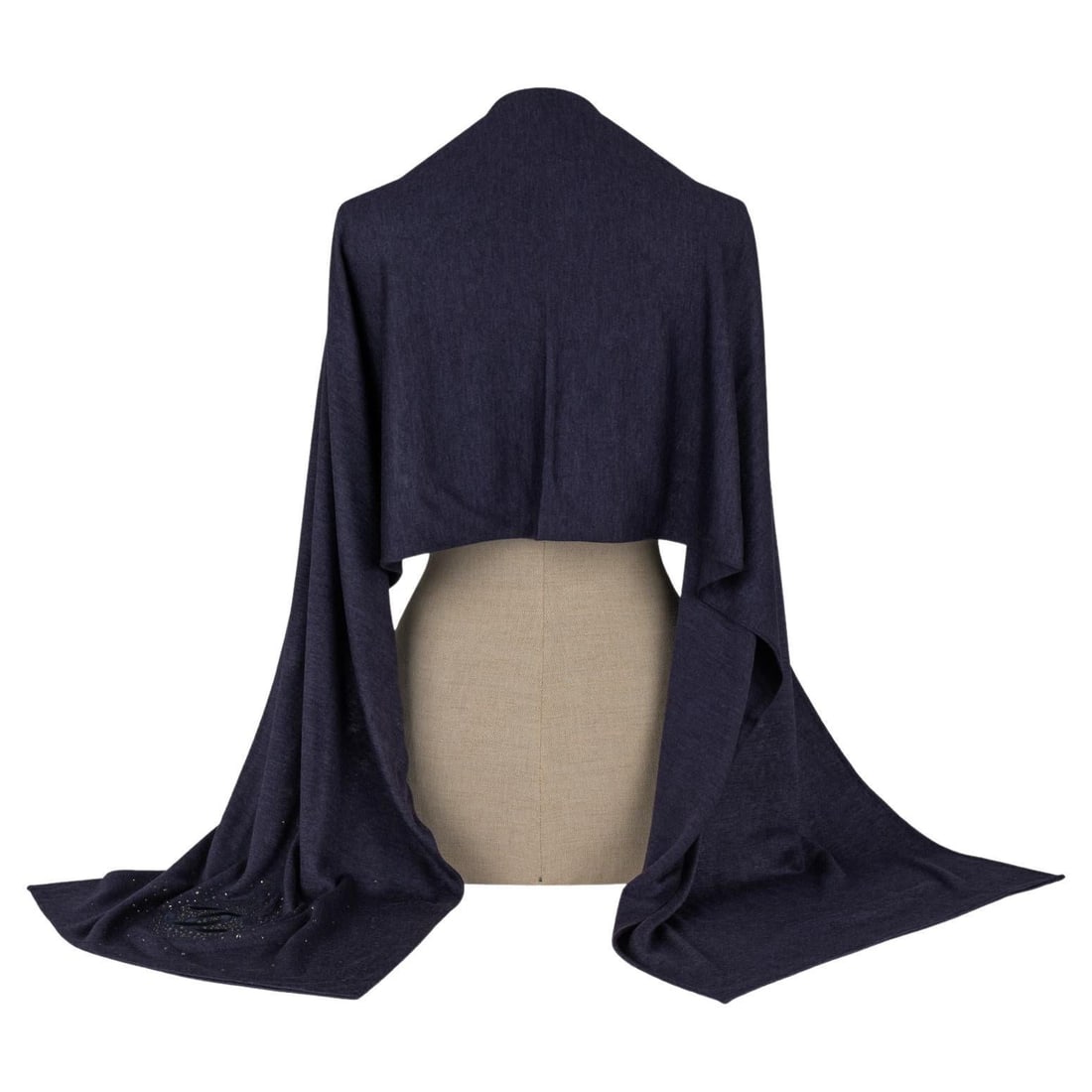 Chanel Navy Cashmere Stole with CC Logo and Glitter: Chanel Navy Cashmere Stole with CC Logo and Glitter Elevate your style with this exquisite Chanel Cashmere Stole in a stunning navy hue, adorned with a classic CC logo in black at the center, surround