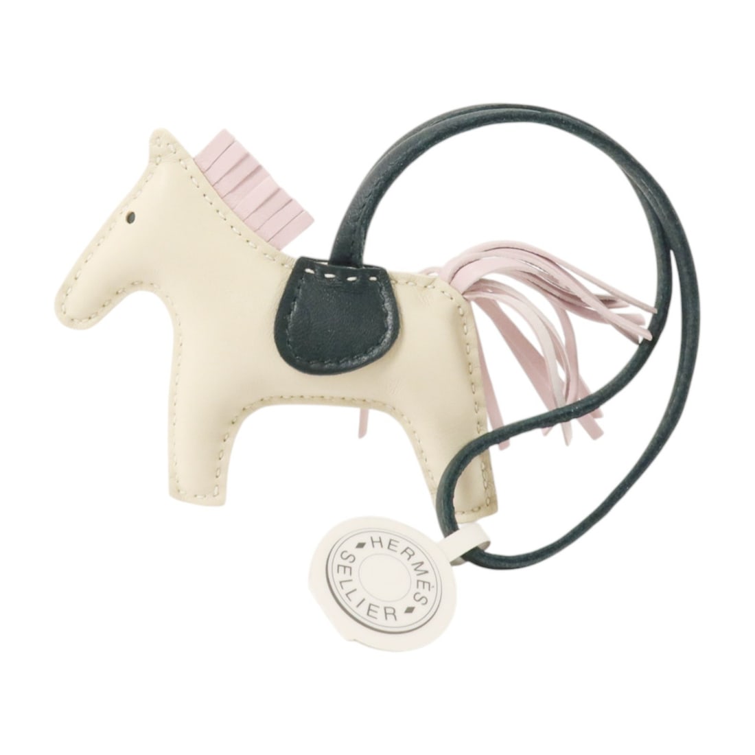 Hermes Rodeo PM Milo Lambskin Charm Craie Ver Mauve Pale: Hermes Rodeo PM Milo Lambskin Charm Craie Ver Mauve Pale Hermes Rodeo PM charm made from Milo lambskin leather in Craie, Mauve Pale, and Ver. It comes with a storage box and is marked with a U stamp, 