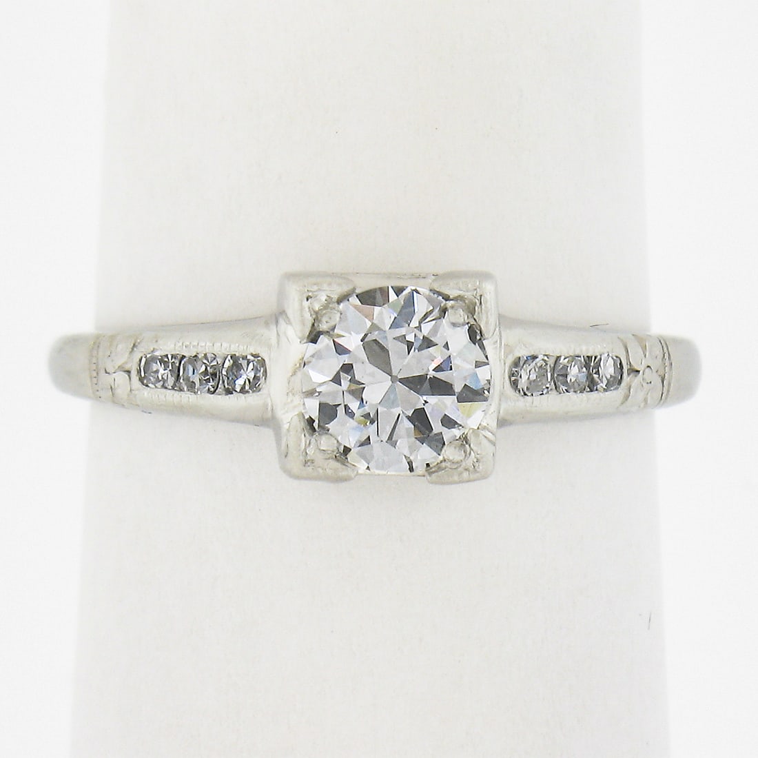 Antique Platinum Diamond Ring 0.60 ctw Old European Cut Floral Design (1 of 8)