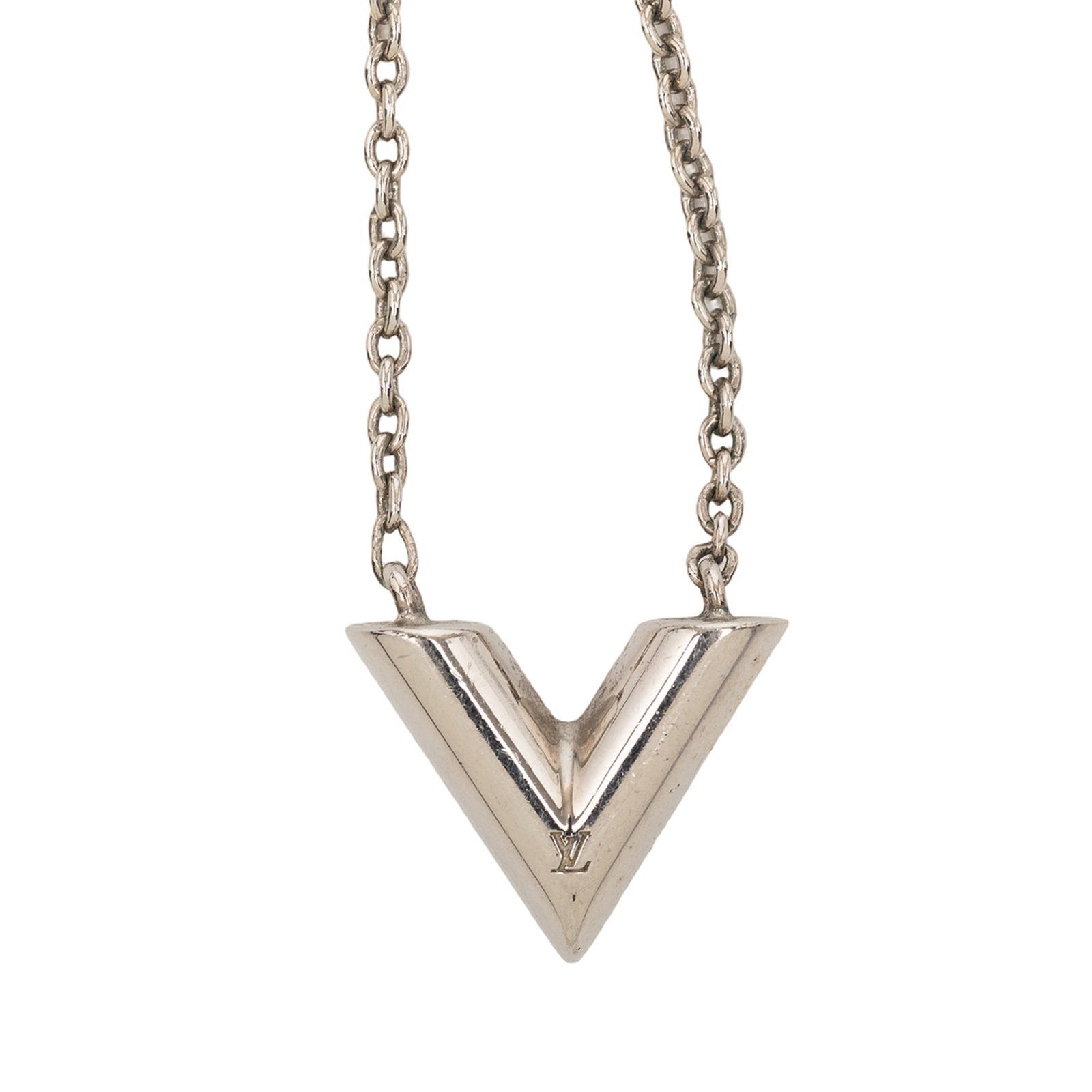 Louis Vuitton Essential V Silver Tone Pendant Necklace (1 of 7)