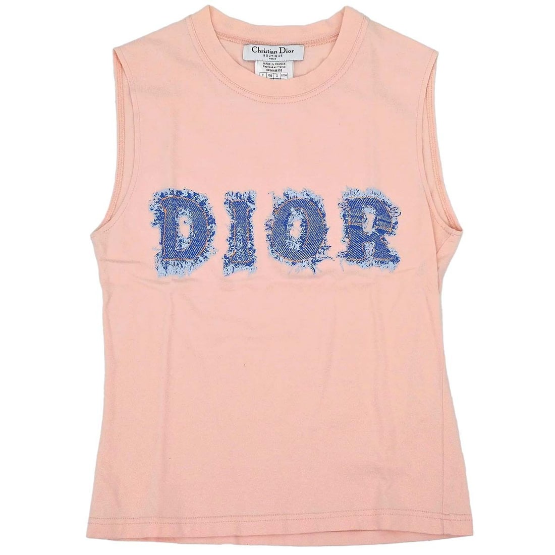 Dior Pink Cotton Sleeveless Tank Top Womens FR 38: Dior Pink Cotton Sleeveless Tank Top Womens FR 38 Christian Dior sleeveless tank top in pink cotton with a round neckline, regular fit, and logo accent. Made in France, this women's top is described a