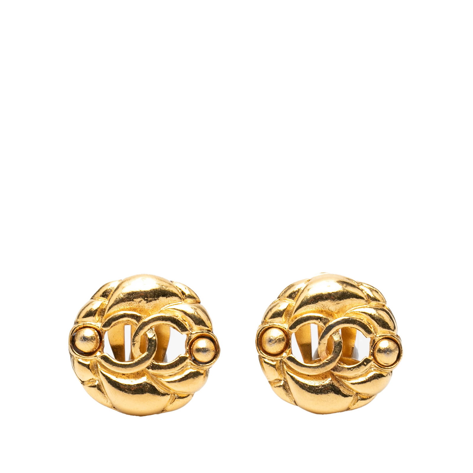 Chanel CC Logo Round Gold Plated Clip On Costume Earrings (1 of 4)
