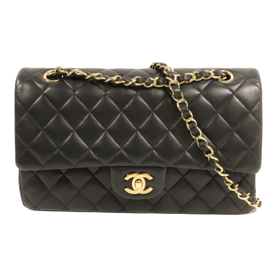 CHANEL Classic 25 CC Chain Shoulder Bag Black Lambskin GHW: CHANEL Classic 25 CC Chain Shoulder Bag Black Lambskin GHW A CHANEL Classic 25 chain shoulder bag in black lambskin leather with gold-tone hardware. The bag features a turn-lock closure, one open exte