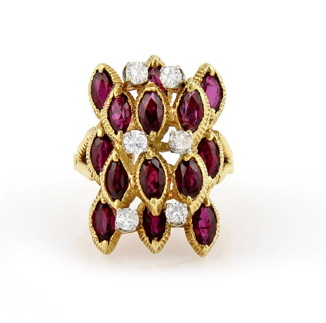 Vintage 18k Yellow Gold Garnet Diamond Cocktail Ring Size 6 (1 of 5)
