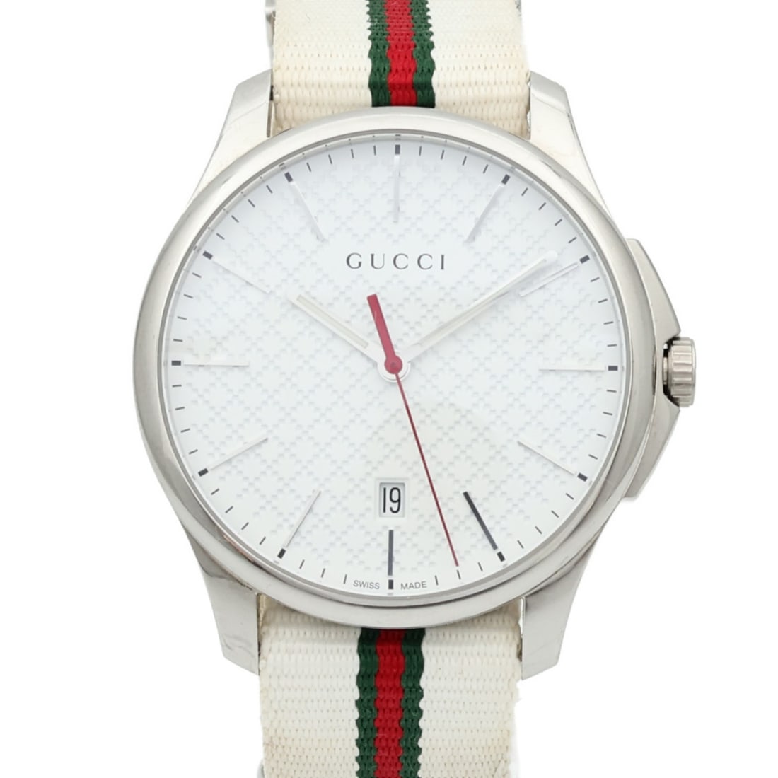 Gucci YA126322 G-Timeless men's quartz watch stainless steel white dial: Gucci YA126322 G-Timeless men's quartz watch stainless steel white dial GUCCI GG G-Timeless stainless quartz watch, model YA126322, in white stainless steel. This men's watch features a 40 mm case dia