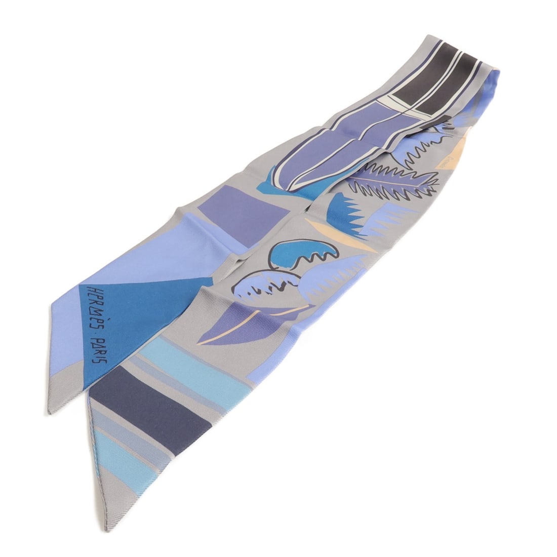 Hermes Twilly Silk Scarf Blue Gray France: Hermes Twilly Silk Scarf Blue Gray France A HERMES Twilly scarf made from silk in blue and gray. It is a women's regular-size scarf with a very good AB condition rating. Made in France. Accessories: n