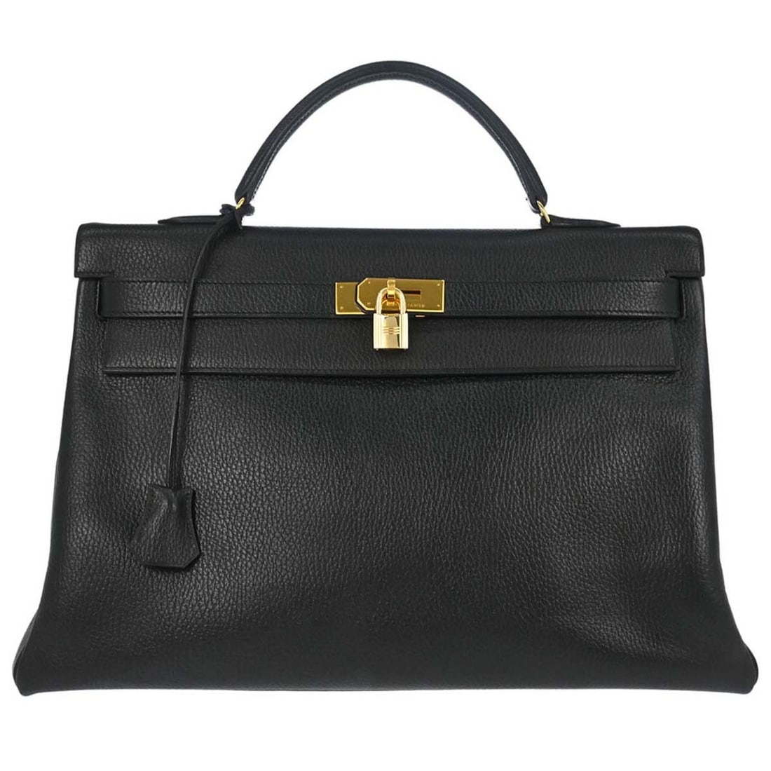 Hermes Kelly 40 Retourne Black Ardennes Leather Top Handle Bag: Hermes Kelly 40 Retourne Black Ardennes Leather Top Handle Bag Hermes Kelly 40 Retourne handbag in black Ardennes leather, featuring a top handle design with a turn lock closure and gold-tone hardware