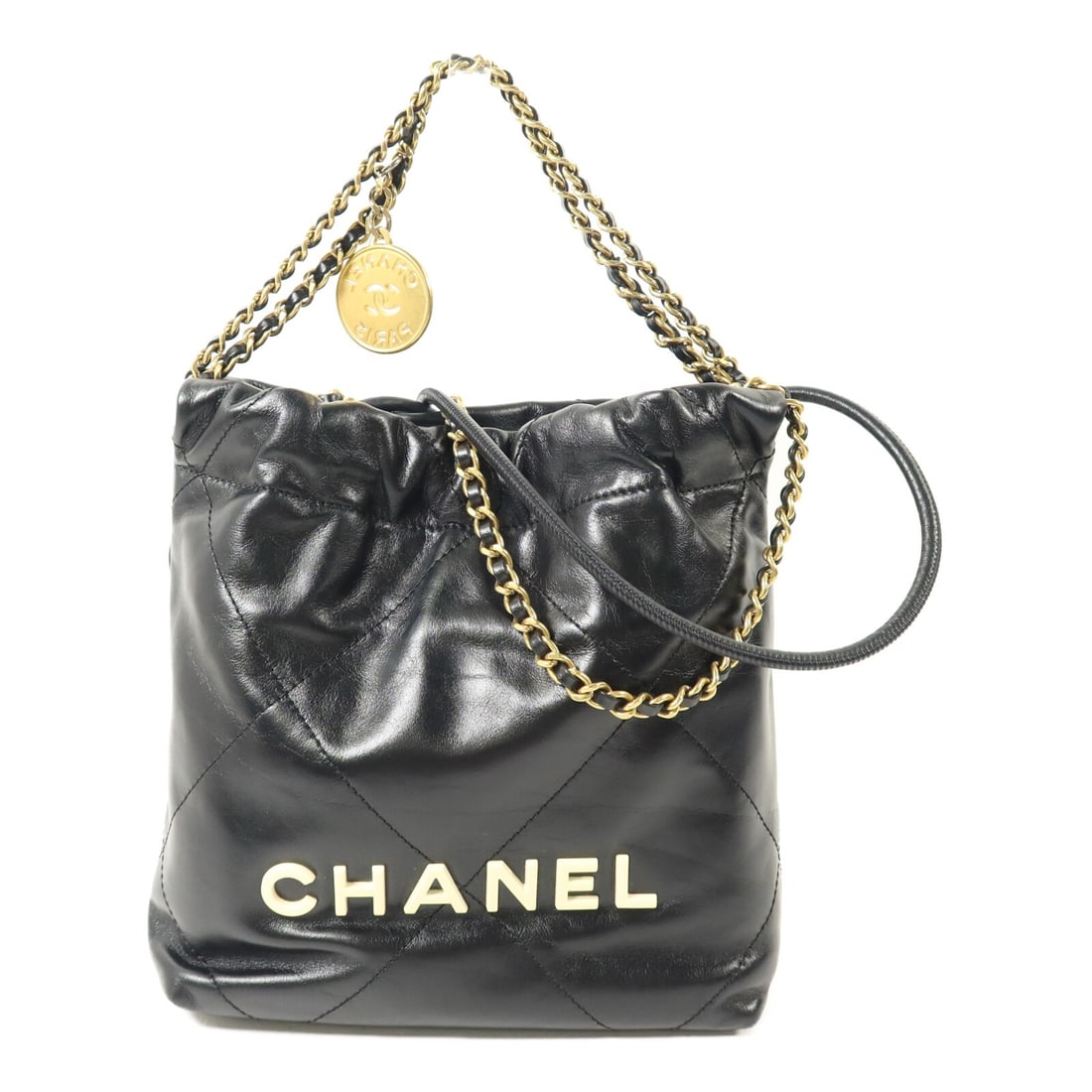 CHANEL Chanel 22 Mini 2way Shoulder Bag Black Calfskin: CHANEL Chanel 22 Mini 2way Shoulder Bag Black Calfskin Black CHANEL Chanel 22 Mini 2way Shoulder Bag in calfskin (cowhide) leather. This women's regular-size bag features a 2way shoulder bag style, bl